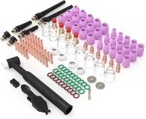 123 Pcs TIG Welding Torch Kit - Alumina Nozzle, Collets, Stubby Gas Lens #12 Heatproof Glass Cup, Consumaes for WP-17/18/26