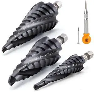 M35 Cobalt Step Drill Bit Set with Center Punch, 3PCS TiAlN Coated Unibit1/8"-7/8", 4 Spiral Flute H Shank for Stainless Steel, Metal, Wood, Plastic