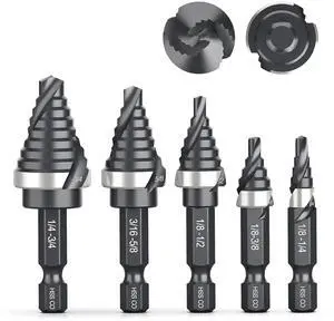 M35 Cobalt Spiral Flute Step Drill Bit Set, 5 Pcs Single Size HSS Step Bits (1/8"-3/4"), Small Size EDC Unibit with 1/4" Shank Step Bits for Metal, Aluminum, Steel, Wood Plastic