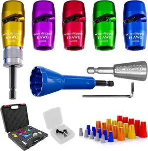 Electrician Tools Wire Stripper for Drill -  8 in 1 Professional US Regulations Stripping and Twisting Connectors for 14-12-10-8-6 Gauge AWG Cae, Electrical Power Drill Accessories Set Kit