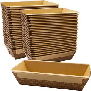 Chef-Grade Elegant 1Lb Paper Loaf Pans 50 Pk. Best Disposable Bakeable Kraft Pan Supply for Baking Bread, Small Meatloaf, on Bundt Cake, Sweets for Holiday Gifts, Bake Sales or Fundraiser.