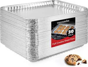 Disposable Cookie Sheets for Baking (30-Pack) Aluminum Trays, Foil Pans, Shallow Sheet Pan for Cooking Thin Crust Pizza, Brownie Tins, Oven Liners