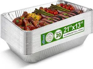 Large Aluminum Pans Full Size Deep Foil Disposable Durable Large Steam Table Pans for Baking Serving, Chafing Trays for Caterers, Bakeware 21 x 13 x 3 (20)