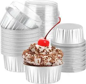 600 Pack Silver Bulk Packaging Mini Cake Pans With Lids, Alluminum Cupcake Containers, 5oz Dessert Cups with Lids for Cake Baking Sales Party Mini Storage Box Stackable Portable