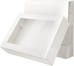 Cake Box Paperboard Window Bakery Box Large Pastry Baking Rectangle Cardboard Treat Boxes with Window Bakery Take out Containers for Cookie Cupcake Pie 19 x 14 x 4 Inch (White,20 Pack)