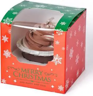 200 Pcs Christmas Red Green Cupcake Boxes Individual with Insert and Window, Easy Assembly Bulk Cupcake Containers Single 3.5" for Christmas Parties and Gift Packaging