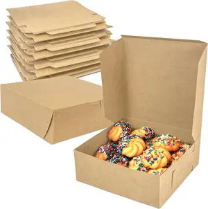[250 Pack] Kraft Bakery/Pie Box 8 x 8 x 3 Inch - Brown Paper Cardboard Gift Packaging, Top Lids, Corner Lock, for Cupcake, Cookies and Pastry, Restaurant, Shipping Containers and Personalized Favors
