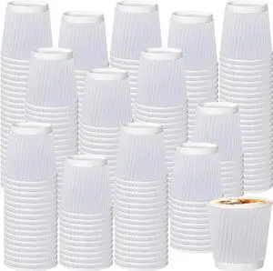 500 Pack Paper Espresso Coffee Cups,4 oz Disposable Coffee Cups,Corrugated Insulated Ripple Wall, Paper Ripple Cup for Coffee, Hot Chocolate and Hot Tea Drinks -White