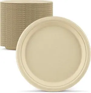 Mat Board Center, 10-Inch, 500-Count, Compostable Plates, Natural Bamboo Fibers, Everyday Tableware - Disposable Round Shape - Microwave-Safe - Gluten-Free - Eco-Friendly