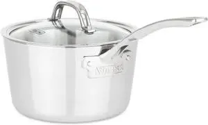 Contemporary 3-Ply Stainless Steel Sauce Pan with Glass Lid, 3.4 Quart Saucepan Cooking Pot, Dishwasher and Oven Safe, Induction Ready, Silver