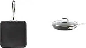 HA1 Hard Anodized Nonstick Griddle 11 x 11 Inch Pots and Pans, Cookware Black & HA1 Hard Anodized Nonstick Fry Pan 12 Inch Induction Pots and Pans, Cookware Black