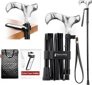 [Combo]  Lightweight Foldable Walking Canes for Women and Men, Adjustable & Collapsible Walking Stick for Seniors, Includes A Cane Bag & A Smart Reflective Cane Holder