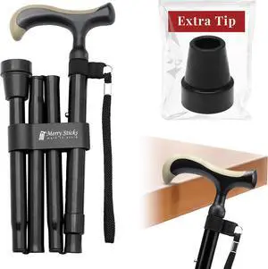 Lightweight Foldable Walking Canes for Women and Men, Adjustable & Collapsible Walking Stick for Seniors, Non-Slip Ergonomic Handle with 1 Extra Replacement Cane Tip  Jet Black