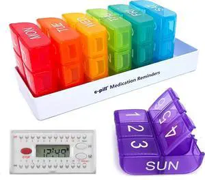 e-Pill 7 Day Weekly Pill Organizer  6 Times a Day Medicine & Vitamin Box with 6 Alarm Reminders