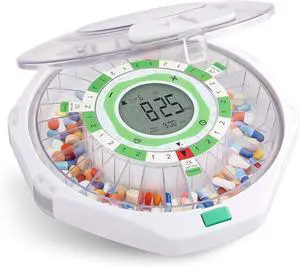 28-Day Automatic Pill Dispenser Clear Lid with Upgraded LCD Display and Key Lock, Sound & Light for Prescriptions, Medication, Vitamins, Suppents & More