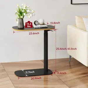 Adjustable Overbed Bedside Table Pneumatic Adjustable Height Laptop Computer Standing Desk Cart with Tray, Hospital and Home Use(23.6" W x 13.8" D,Black)