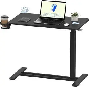 H7 Adjustable Overbed Bedside Table with Wheels Pneumatic Mobile Standing Desk Laptop Desk Rolling Computer Cart Movable Overbed Table Hospital Home Use(31.5" W x 17.7" D, Black Large)