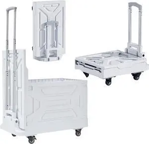 Foldable Shopping Cart with Wheels, Collapsible Rolling Crate for Groceries, Folding Storage Box with Handle, Three Modes of Use, Ideal for Teacher, Trip, Outdoors, Etc., 23GAL, White