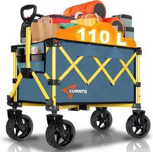 Collapsible Wagon Cart with Wheels, Heavy DutyFoldable Wagon Cart with 230lbs Weight Capacity, UtilityBeach Wagons Portable for Outdoor, Grocery, Camping,Shopping, Green