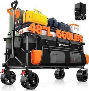 48" L Collapsible Wagon Cart Foldable, 560lbs Weight Capacity 300L Heavy Duty Folding Beach Wagons with Big All-Terrain Wheels, Utility Carts for Groceries, Shopping, Camping, Sports - Grey&Black