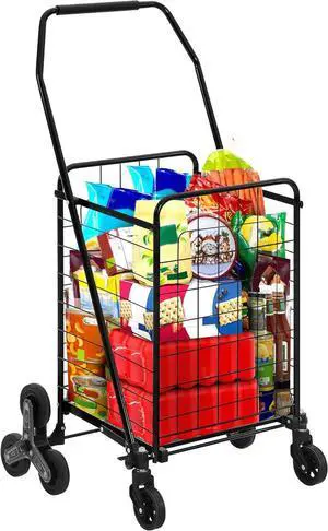 Folding Stair Climber Shopping Cart, Tri-Wheel Design & 360° Swivel Wheels, Ideal Heavy Duty Utility Cart for Shopping, Laundry, Travel & Stairs for Seniors