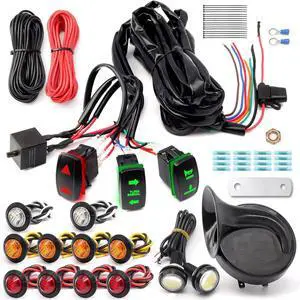 Pre-Wired ATV UTV Turn Signal Kit, Universal Dirt Bike Street Legal Kit with Horn Reverse Hazard Turn Light Rocker Switch & Flasher Relay Fuse, Side by Side Blinker Kit for  Can-Am Golf Cart