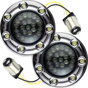 2 Inch Bullet Front Infinity Beam LED Turn Signals w/Running Light Ring Covers for Harley Davidson - Chrome / 1157 Base