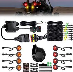 UTV Turn Signal Kit, Pre-Wired, Plug and Play Universal Street Legal UTV Blinker Kits with Rocker Switch, Hazard Light, 110D Horn, Compatible with , Can-Am, Kawasaki, CFMOTO