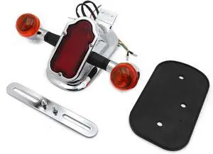 - Motorcycle Chrome Amber Metal Tombstone Brake Tail W/Light Signal Compatiable With Big Twin Motorcycle Bike [P/N: XH3118B-A-01-CD+AMBER]