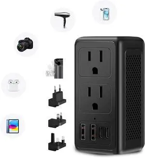 Upgraded 2000W 220V to 110V Voltage Converter US to Europe Travel Adapter for Hair Dryers with Fast Charging International Travel Adapter with 2 USB A and 2 USB C Power Converter Adapter (2U2C)