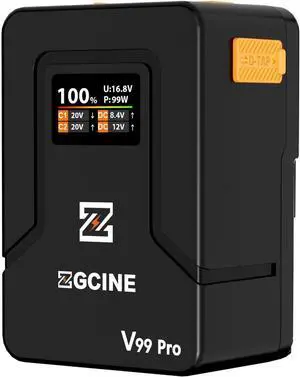 V Mount Battery V99 Pro, 99Wh with Max 100W Output/Input, 1.5H Full Charge(Requires PD100W Charger), with USB-C, D-TAP, Dual DC Ports, OLED Screen, for Camera, Camcorder, Monitor, Video Light