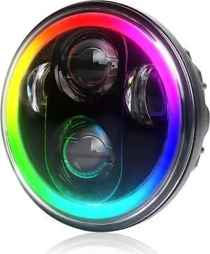 5.75inch RGB Headlight 5 3/4'' Led Headlight with White RGB Halo Bluetooth Remote Control Music Mode 40W H/L Beam for Harley Sportster Dyna
