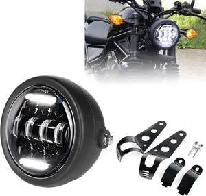 5-3/4inch Motorcycle Headlight with Headlight Housing Bucket Mount Bracket compatible with Motorcycle Shadow 750 Rebel 500 Café Racer Bober Cruiser