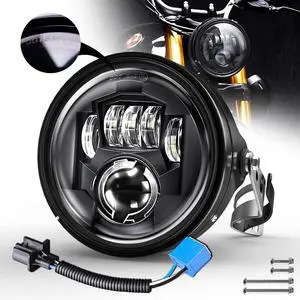 7Inch LED Round Motorcycle Headlight DOT Approved Hi/Low Beam Headlamp with Housing Bucket for Ha-rley Yamaha Honda Street Tracker Scrambler Cafe Racer Chopper Bobber Motorcycle