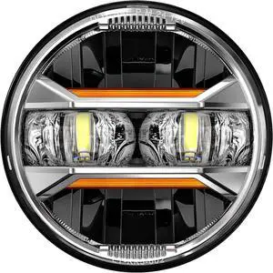 5.75" LED Headlight for Harley, Amber Signals & White DRL Round 5.75 Inch Motorcycle Headlight Compatible with Dyna Sportster Softail Iron 883 Street Bob Street Rod Super Wide Glide, Chrome