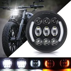 5.75 Inch LED Motorcycle Headlight with Halo DRL & Turn Signal Plug & Play 5-3/4" Motorcycle Projection Headlight Compatible with Dyna Softail Deuce Wide Glide Sportster Indian Scout