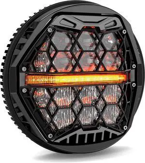 DOT Approved 5-3/4" 5.75 Inch LED Headlight with Amber DRL Compatible with Dyna Street Bob Super Wide Glide Low Rider Night Rod Train Softail Deuce Custom Sportster Iron 883,Black