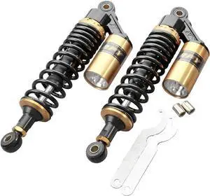Pair 320mm Universal Motorcycle Rear Air Shock Absorbers Adjustable Go Kart Suspension for HONDA for Suzuki for Kawasaki for Yamaha ATV Go Kart Quad Dirt Sport Bikes Black & Gold