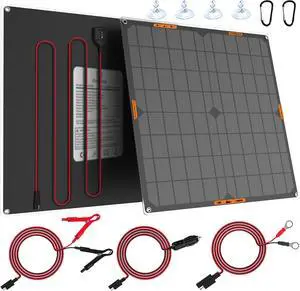 20W 12V Solar Trickle Charger Maintainer, Waterproof Portable Solar Panel Battery Charger Kit with Cigarette Lighter Plug & Alligator Clips for Car, RV, Truck, Boat, Motorcycle, Marine