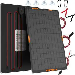 30W 12V Solar Trickle Charger Maintainer, Waterproof Portable Solar Panel Battery Charger Kit with Cigarette Lighter Plug & Alligator Clips for Car, RV, Truck, Boat, Motorcycle, Marine