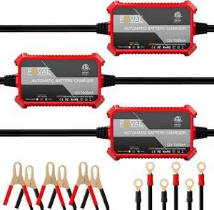 [3-Pack] 1000mA Car Battery Charger,  12V Fully Automotive Battery Charger Maintainer, Trickle Charger, Float Charger and Desulfator for Motorcycle, ATV Car Lawn Mower and Lead Acid Batteries