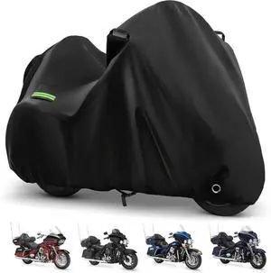 Motorcycle Cover for Touring Road Glide/Ultra Limited/Gold Wing Tour/Indian Pursuit, 210T Waterproof Sun UV Rain Outdoor Protection Motorbike Cover with Lock Hole & Soft Cotton Lining