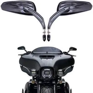 Motorcycle Rear View Mirrors Handlebar Side Mirrors for Street Glide Road Glide Electra Glide CVO Sportster Road King Softail Fatboy Cruiser Touring - Black,Snake Eye