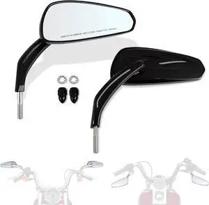 Handlebar Mount Mirrors, Motorcycle Rearview mirrors for 1982-2025 Harley Models, for CVO Dyna Touring Electra Glide Road Glide Road King Softail Street Glide Sportster 1200 883, Gloss Black