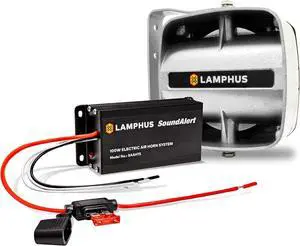 SoundAlert 100W Police Air Horn Amplifier Kit [120-130 dB Compact Speaker] [Manual Control or Stock Horn Bybass] [10 A Fuse Protected] Electronic Air Horn for Emergency Vehicles Trucks Cars