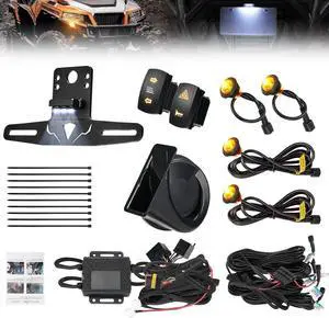 UTV Turn Signal Kit with 110D Horn and License Plate Holder with Light, Pre-Wired, Plug and Play UTV ATV Blinker with Rocker Switch Compatible with , Can-Am, Teryx, CFMOTO
