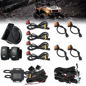 UTV Turn Signal Kit with 110D Horn, Pre-Wired, Plug and Play UTV Blinker with Rocker Switch, Hazard Light, Universal Street Legal Kit Compatible with , Can-Am, Kawasaki, CFMOTO