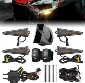 UTV Turn Signal Kit with 110D Horn, Pre-Wired, Plug and Play UTV ATV Blinker with Rocker Switch, Triangle Universal Street Legal Turn Signals Compatible with , Can-Am, Teryx, CFMOTO