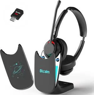 Wireless Work Headset - V5.4 PC Headset with Noise Cancelling Mic, Ultralight Design with Mute Button & USB Dongle, Charging Stand for Work from Home, Teams, Zoom, Remote Work Wireless Work Headset - V5.4 PC Headset with Noise Cancelling Mic, Ultralight Design with Mute Button & USB Dongle, Charging Stand for Work from Home, Teams, Zoom, Remote Work