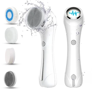 YEVYO Facial Cleansing Brush, Brush for Exfoliating, IPX7 Waterproof 3 in 1 for Massaging, Deep Cleansing Rechargeable with 4 Brush Head Replacements, White YEVYO Facial Cleansing Brush, Brush for Exfoliating, IPX7 Waterproof 3 in 1 for Massaging, Deep Cleansing Rechargeable with 4 Brush Head Replacements, White